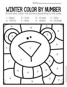 Color by number winter preschool worksheets