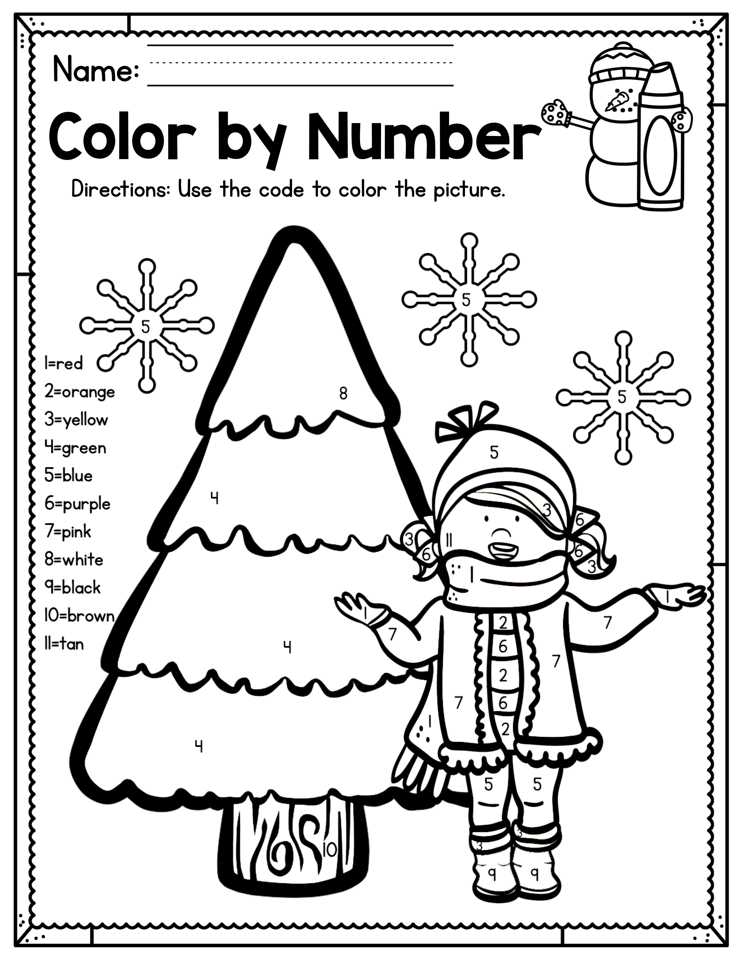 Freebie winter color by number printable made by teachers