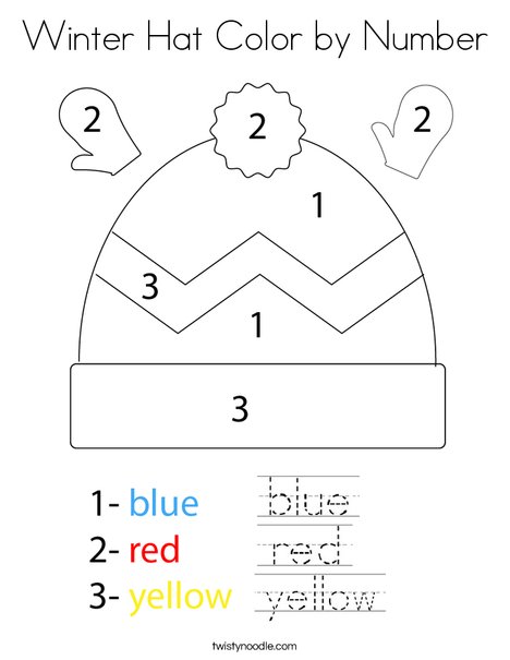 Winter hat color by number coloring page