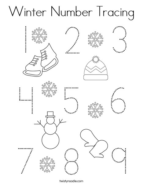 Winter number tracing coloring page