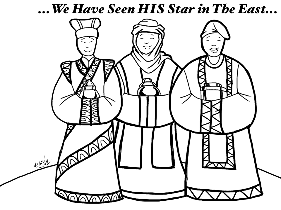 Wise men follow his star coloring page