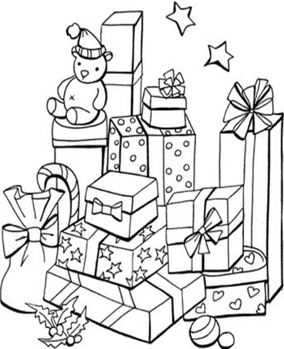 Free easy to print christmas presents coloring pages