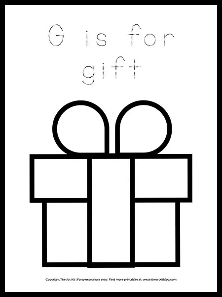 Free letter g is for gift coloring page â the art kit