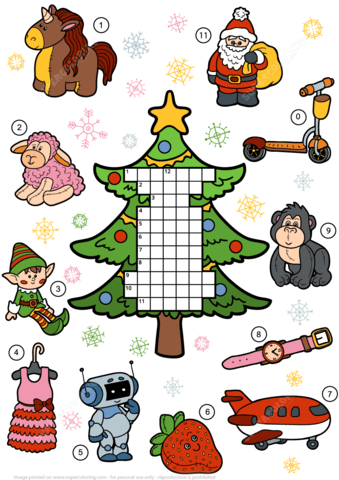 Christmas presents and gifts crossword puzzle free printable puzzle games