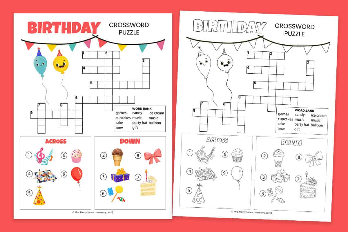 Birthday crossword puzzle for kids printable mrs merry