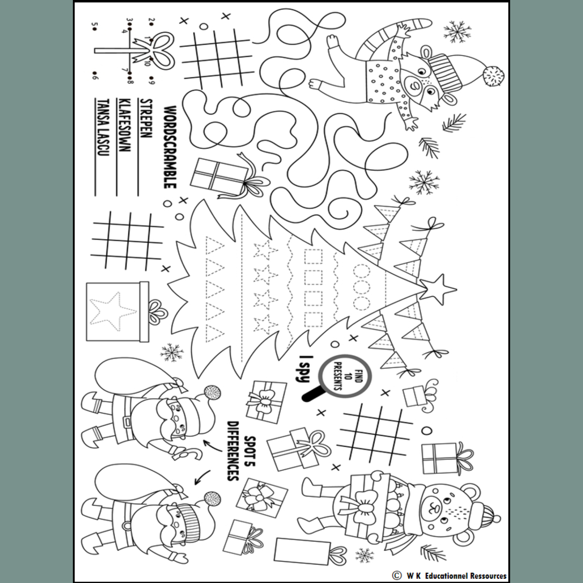 Winter game puzzle maze crossword word search i spy drawing december activity made by teachers