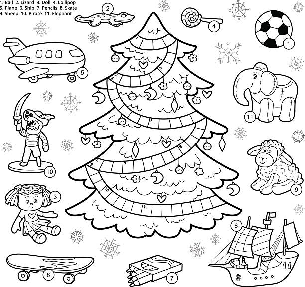 Colorless crossword education game about christmas presents stock illustration