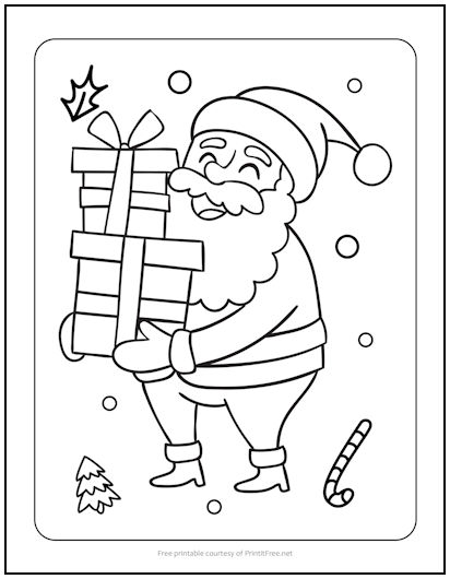 Jolly santa with presents christmas coloring page print it free