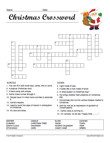 Christmas crossword puzzle â free printable