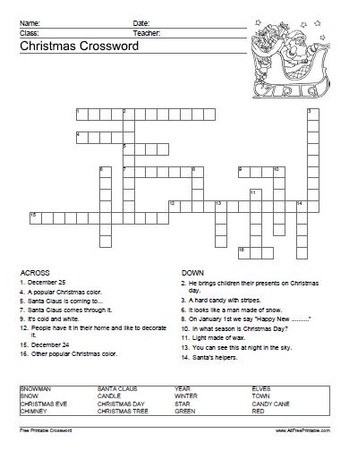 Christmas crossword â free printable