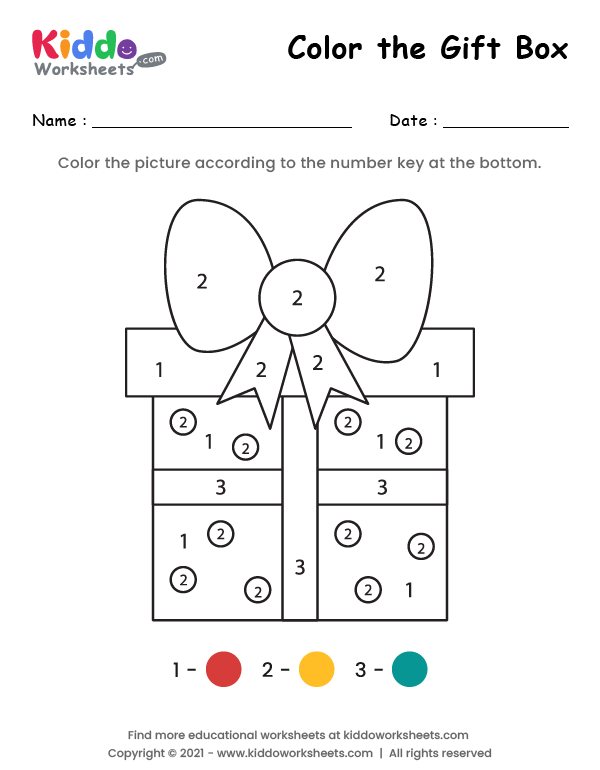 Free printable color the gift box worksheet