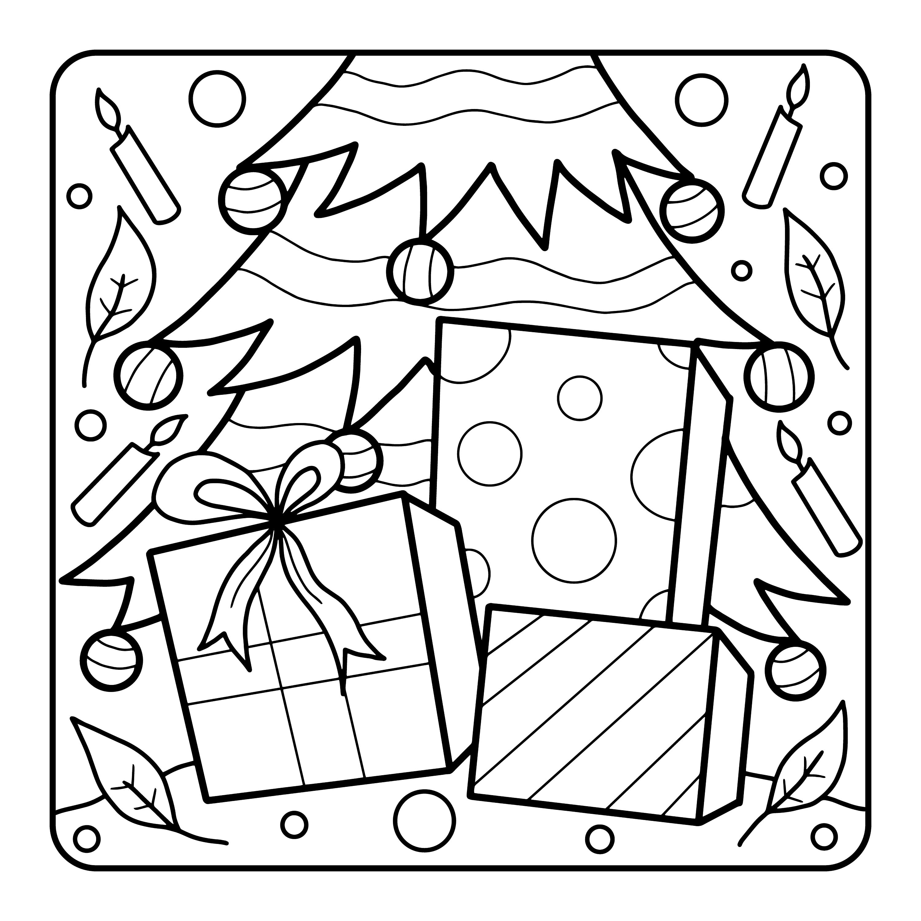 Christmas tree and presents coloring sheet instant download