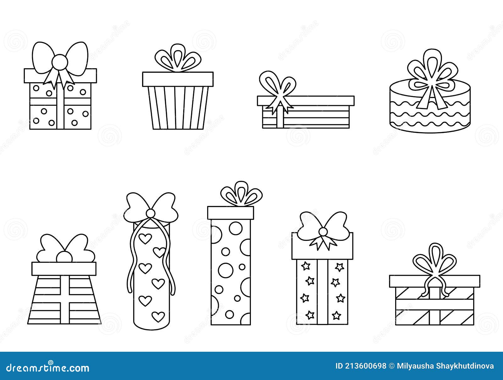 Color black and white presents coloring page for kids stock vector