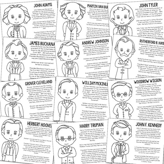 Us presidents coloring page activity printables homeschool curriculum preschool kindergarten bulletin board classroom decor worksheets