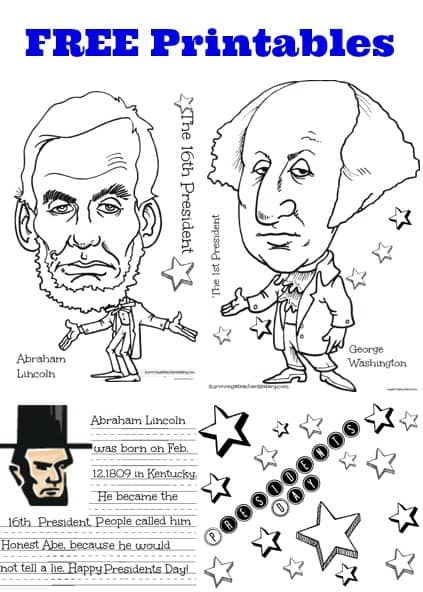 Free president lincoln washington coloring sheet handwriting practice printables