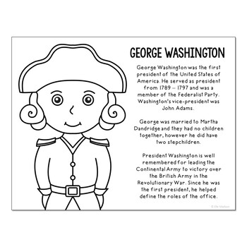 President george washington coloring page poster presidents day craft activity