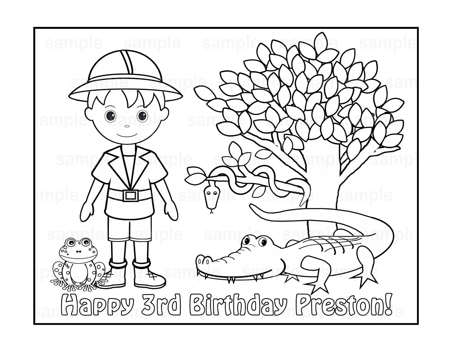 Personalized safari coloring page birthday party favor colouring activity sheet personalized printable template