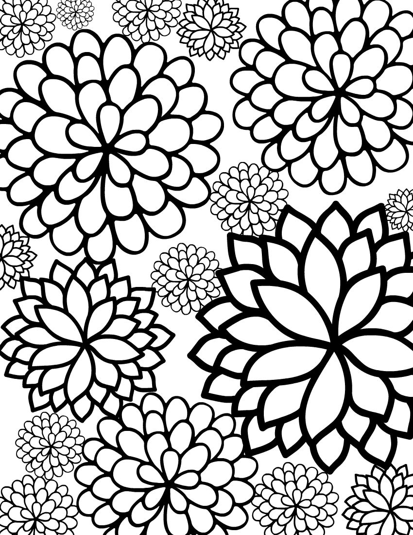 Free printable bursting blossoms flower coloring page