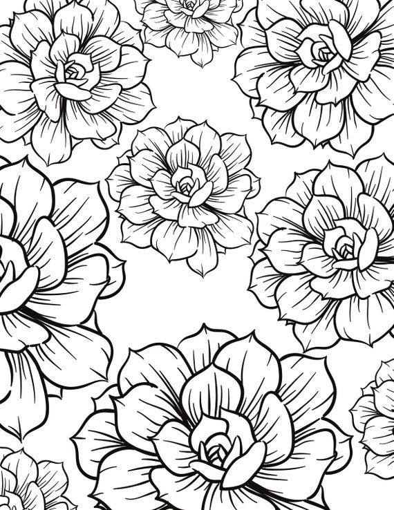 Flower coloring pages coloring pages flowers relax adult coloring digital digital download