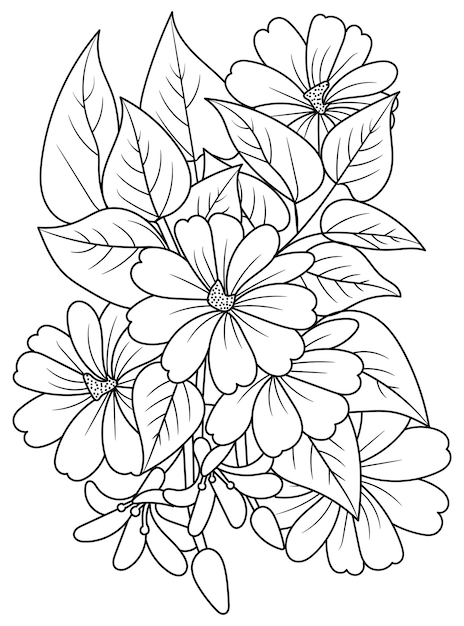 Premium vector black and white doodle flower for adults coloring book