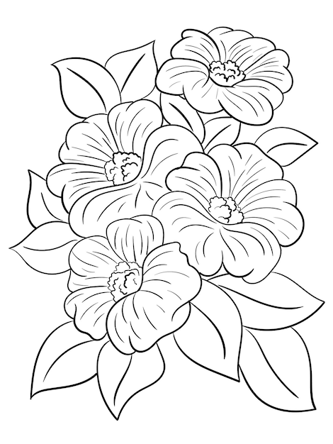 Premium vector beautiful flower outline for coloring book