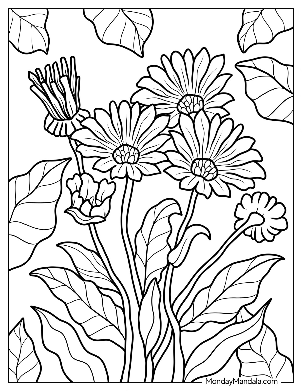 Flower coloring pages free pdf printables