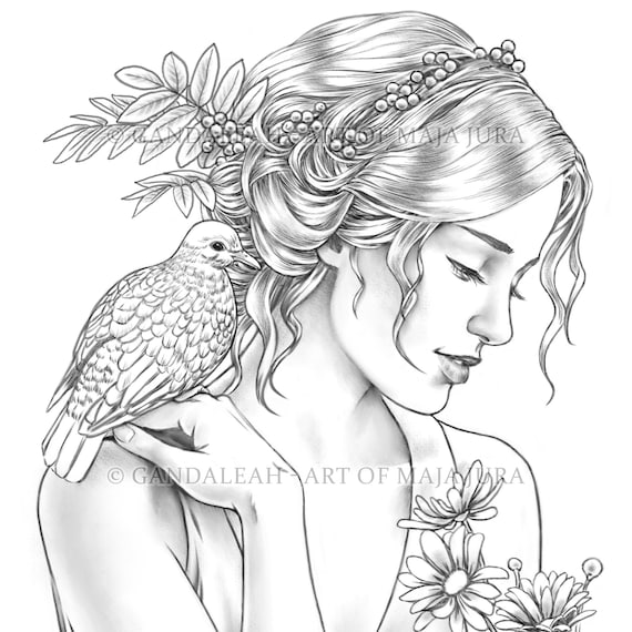 Diane gandaleah coloring pages printable adult women cute colouring page book instant download grayscale illustration pdf jpg