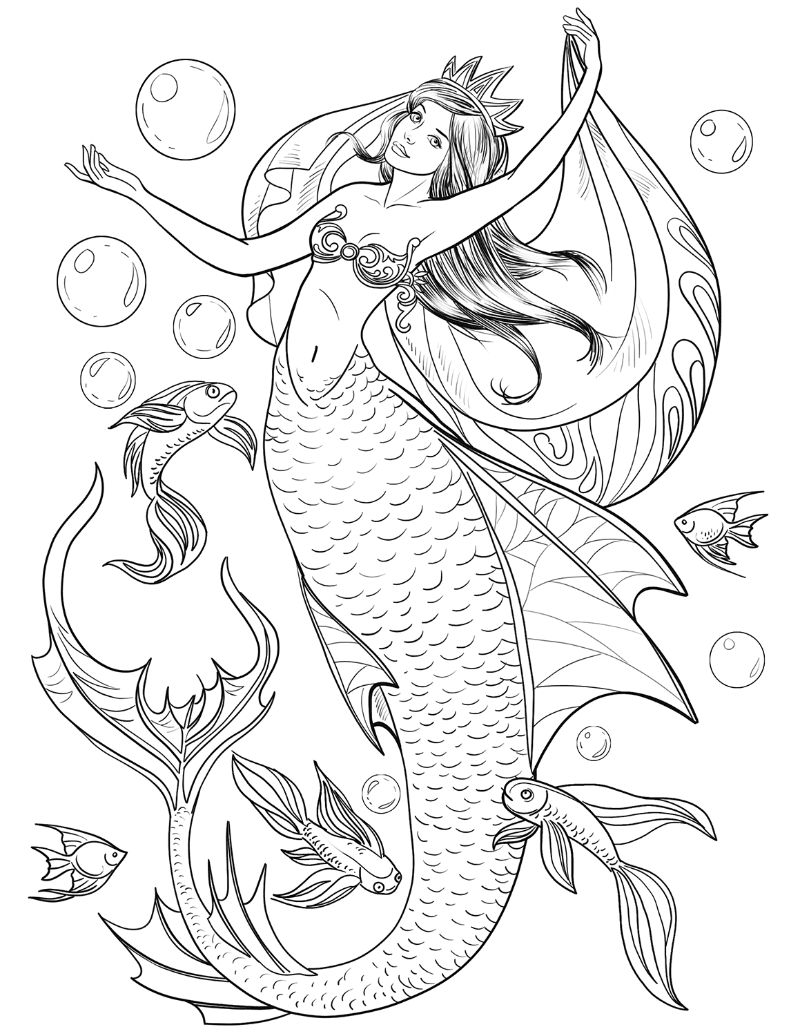 Mermaid coloring pages for adults
