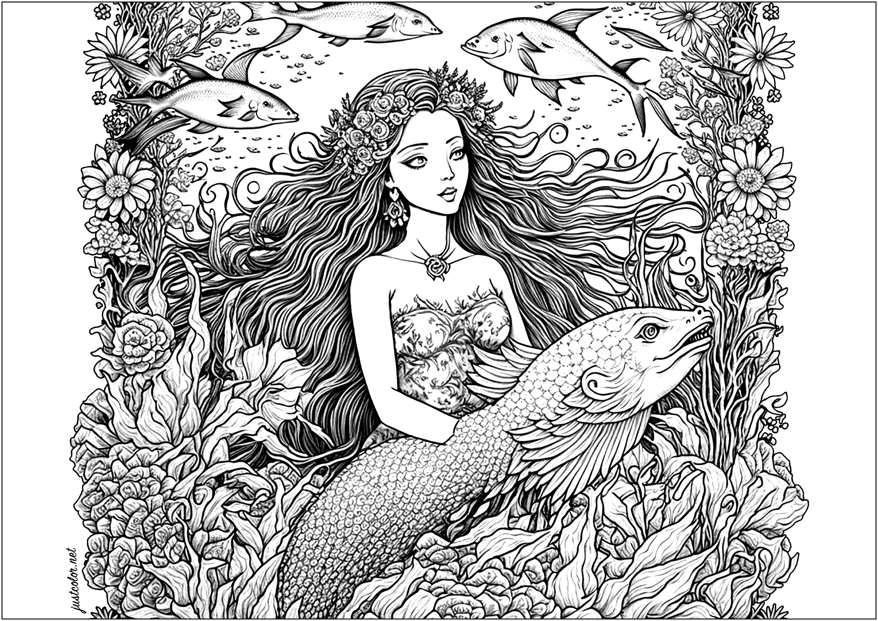 Cute mermaid with his fish