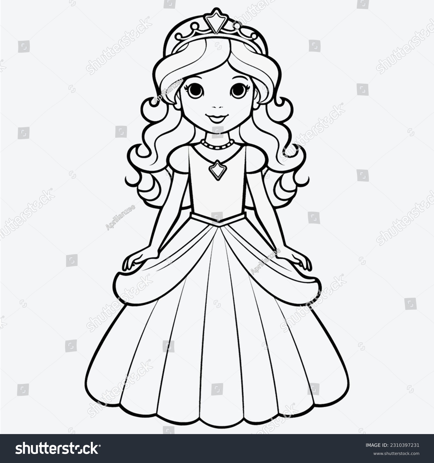 Cute princess coloring page full body stock vector royalty free