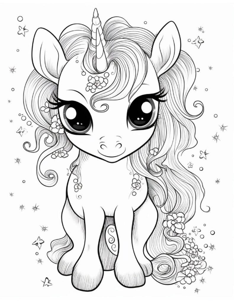 Free printable cute kawaii unicorn coloring pages