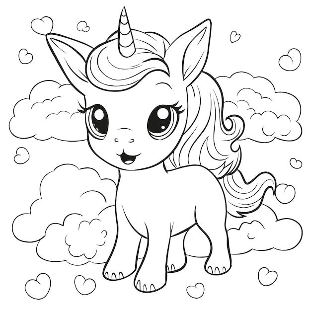 Premium vector coloring pages cute unicorn in the sky