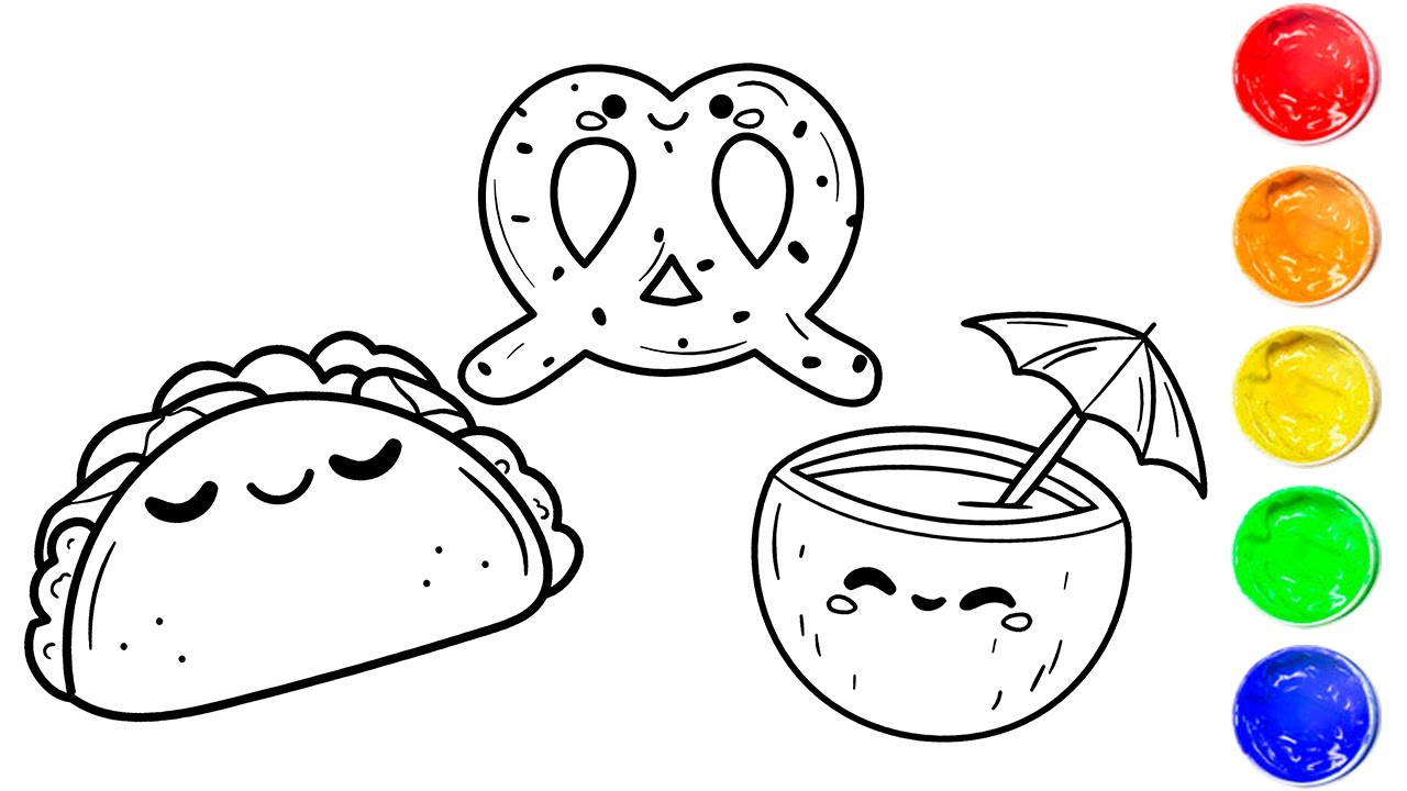 Coloring cute food taco pretzel and coconut how to color cute food