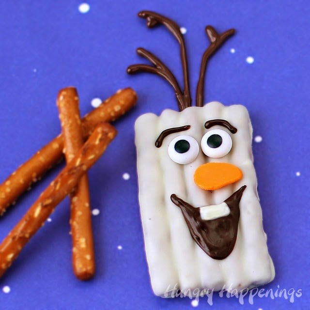 Chocolate olaf pretzel craft hungry happenings