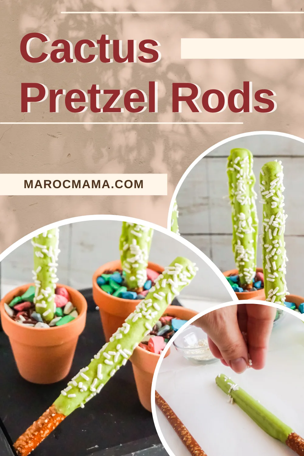 Easy cactus pretzel rod snack for kids