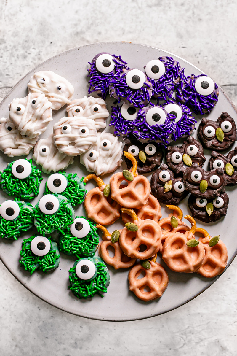 Halloween chocolate covered pretzel board gluten