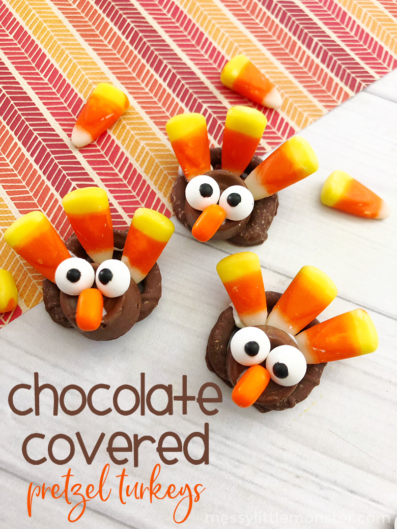 Chocolate covered pretzel turkeys