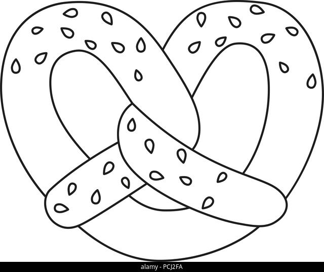 Line art black and white pretzel with sesame seed stock vector image art