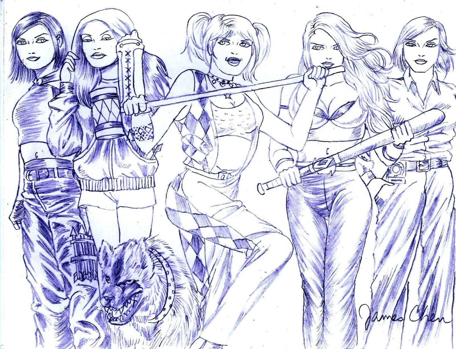 Harley quinn birds of prey original ic art pencil sketch on card stock