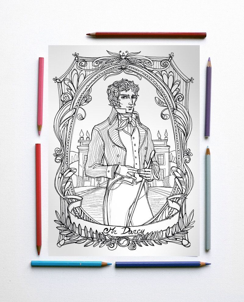 Coloring page pdf jane austen pride and prejudice mr darcy