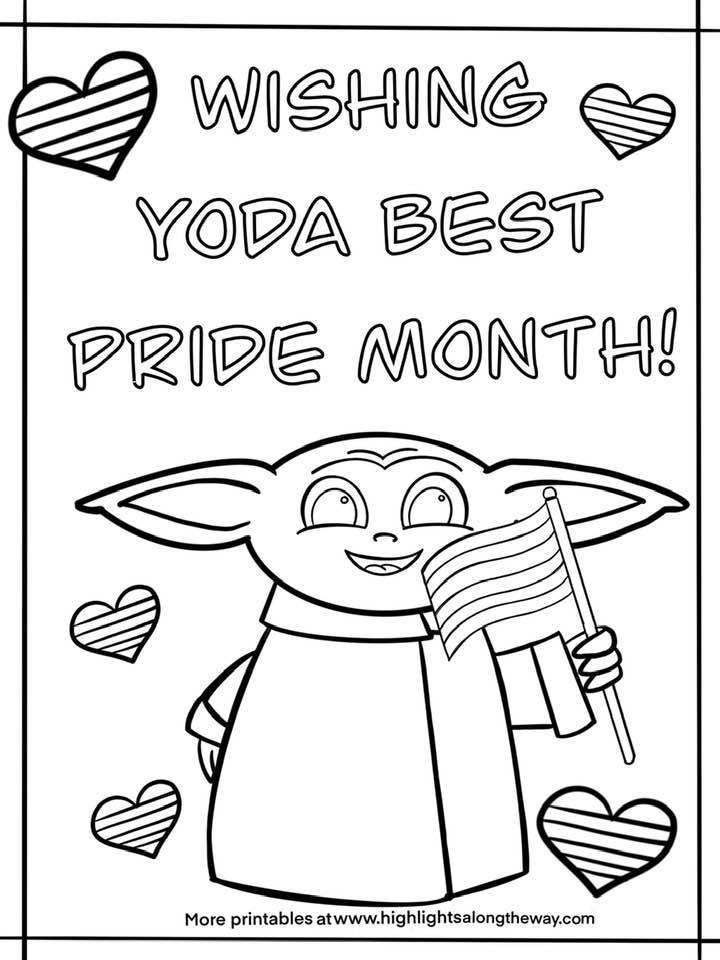 Baby yoda click and print pride month coloring sheet