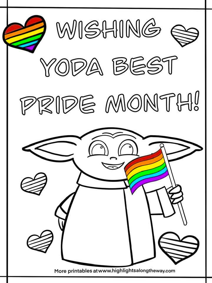 Baby yoda click and print pride month coloring sheet