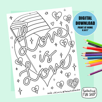 Pride coloring page lgbtq activity love is love coloring page tpt