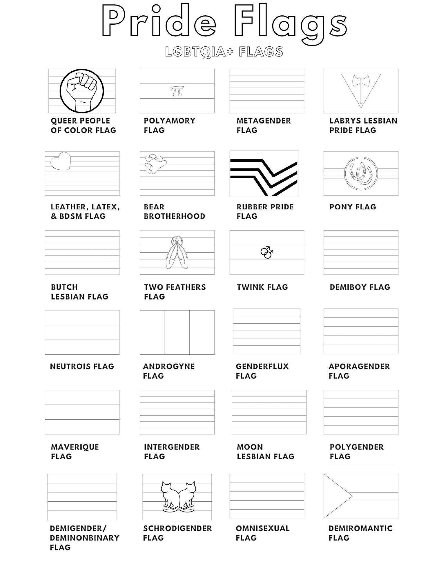 Lgbtqia pride flags coloring pages education printable lgbtq flag