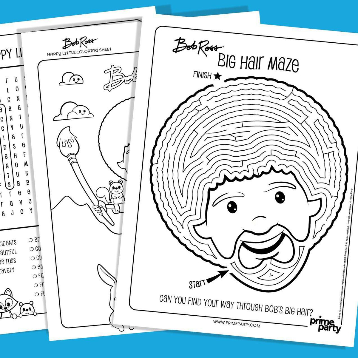 Printable bob ross and friends happy little coloring prime party