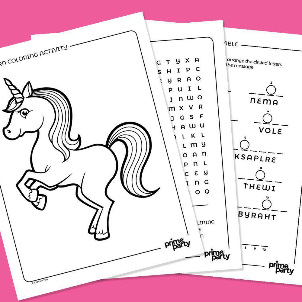 Free silver lining unicorn coloring activity sheets prime party