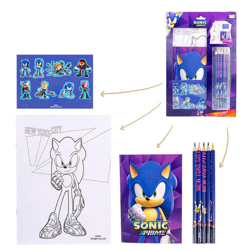 Sonic prime colouring stationery set