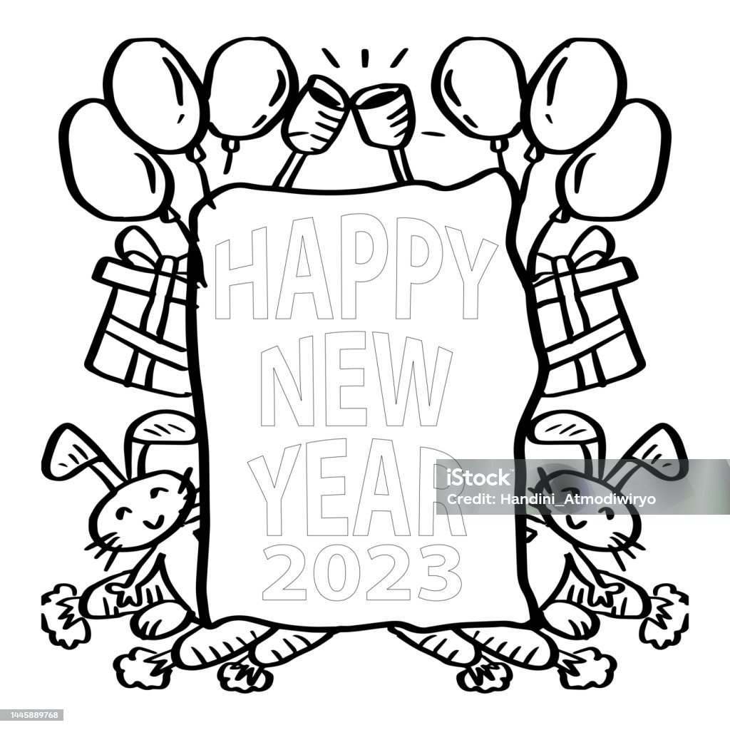 Coloring page new year hand drawn doodlesåéåååæåäæåç