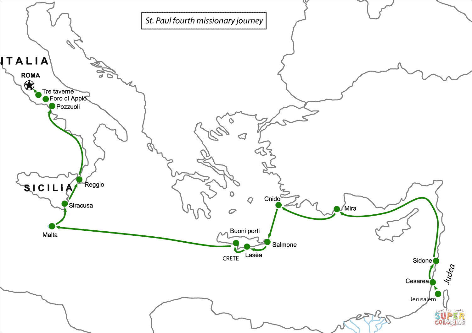 Dibujo de el cuarto viaje misionero de san pablo para colorear dibujos para colorear imprimir gratis