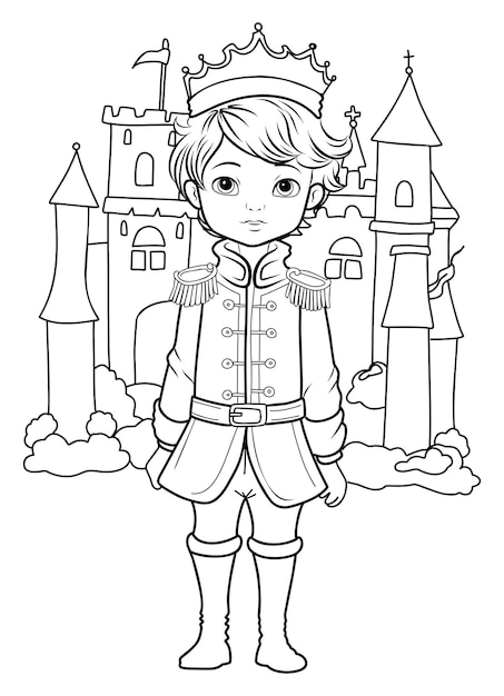 Premium vector prince coloring page coloring page prince in a crown and royal clothes